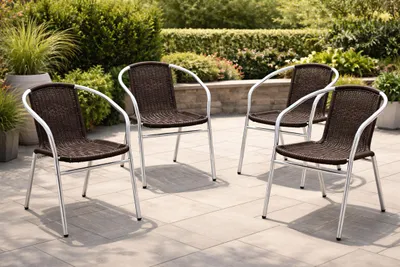 Produktbild von 4 Stück Stabiler Aluminuim / Polyrattan Bistrostuhl stapelbar