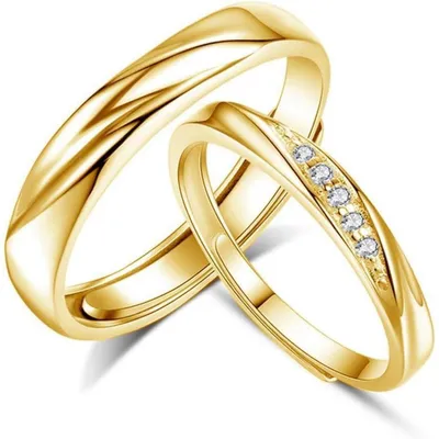 Produktbild von Trauringe Partnerringe 925 Sterling Silber Gelb Gold Vergoldet Offen Verstellbar mit Weiß Zirkonia für Damen & Herren