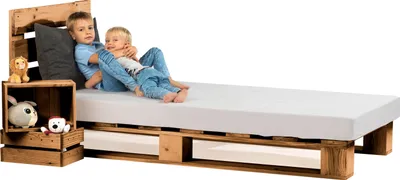 Produktbild von sunnypillow 120x200 cm Palettenbett mit Kopfteil Eiche Massivholzbett Bett aus Paletten Palettenmöbel Fichte europalette Fichte Eiche 80 90 100 120 140 160 180 200 220 240 x 200cm