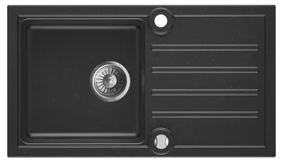 Produktbild von Granitspüle Schwarz mit Sprenkeln 76 x 43 cm Paolo mit automatischem Siphon Einbauspüle Küchenspüle Spülbecken Granitbecken pflegeleicht für Küche