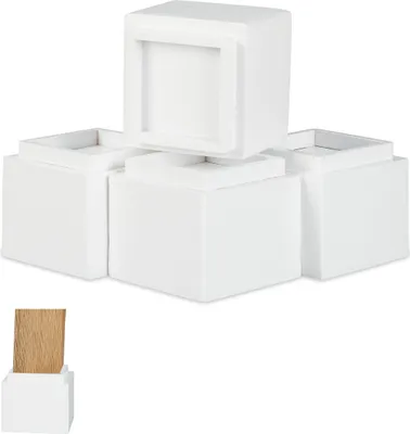 Zdjęcie produktu dla Relaxdays zestaw 4 podwyższaczy do mebli, 8,5 cm wyższy, do stołów, krzeseł i innych mebli, wys. x szer. x gł. 10 x 11,5 x 11,5 cm, biały, 4 szt