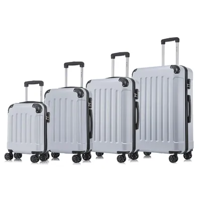 Produktbild von Suitcase Set, Rollkoffer Handgepäck, Kofferset, mit 4 Rollen 360°, Hartschalenreise Zahlenschloss, Weicher Gummigriff (4er Set, S,M,L&XL,Silber)