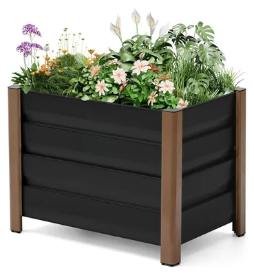 Produktbild von Hochbeet - Pflanzkasten aus Aluminiumlegierung - 60x40x45 cm - Drainagelöcher - Abgerundete Schnittschutzkanten - Für Gemüse & Blumen - Grau