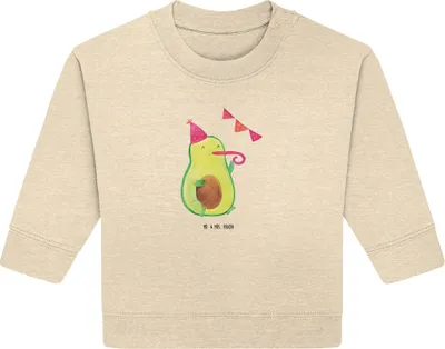 Produktbild von Mr. & Mrs. Panda Organic Baby Pullover Avocado Party Zeit 6. - 12. Monat - Natural Raw - Geschenk, Schulabschluss, Geburtstag, Happy Birthday, Bullover, Glücklich