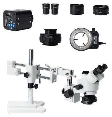 Obrázek produktu pro 3,5X 90X Simul-Focal Dvouramenný stativový trinokulární stereomikroskop se stereozoomem 24MP 4K kamera 56 LED světelná mikroskopie