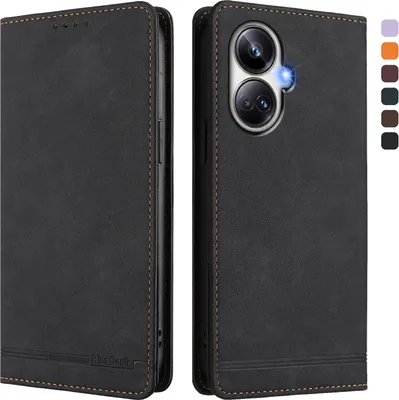 Immagine prodotto di Custodia per Realme 10 Pro+, custodia retro in Finto cuoio flip con supporto e slot per carte Nero