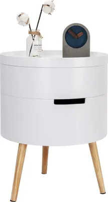 Produktbild von Famanu Nachttisch mit Stauraum - Rund - MDF/Holz - 38x38x49 cm - Weiß