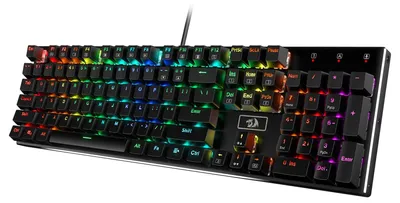 Produktbild von Redragon K556 Mechanische Gaming-Tastatur, US-Layout,18 Modus RGB-Beleuchtung, Voll Programmierbar, Ganzmetallpanel, Ergonomische Tastatur, Schwarz (Rote Schalter)