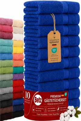 Produktbild von Betz 10 Stück Gästetücher 30x50 cm PREMIUM 100% Baumwolle Set Händehandtücher Farbe: royalblau, KI-generiertes Bild