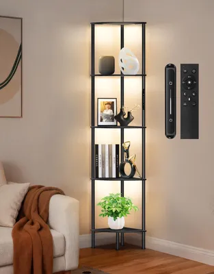 Produktbild von LED Stehlampe mit Regal und dimmbarem Licht - Moderne Ecklampe für Wohnzimmer und Büro