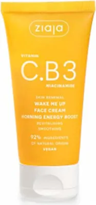 A close-up studio shot of a tube of Ziaja Vitamin C.B3 Niacinamide Face Cream against a white background.
