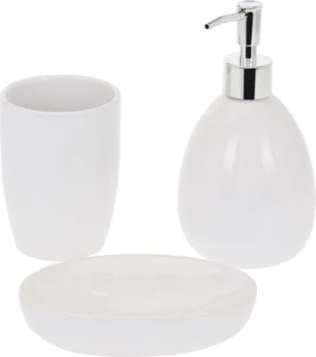 Produktbild von BATHROOM SOLUTIONS Badzubehör Badezimmer-Set Seifenspender Becher WEISS