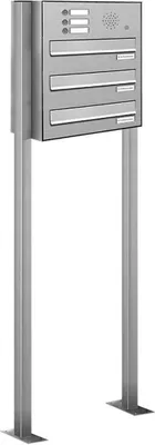 Produktbild von 3er V2A Edelstahl Briefkastenanlage Standsystem Freistehend Durchwurf - Klingel