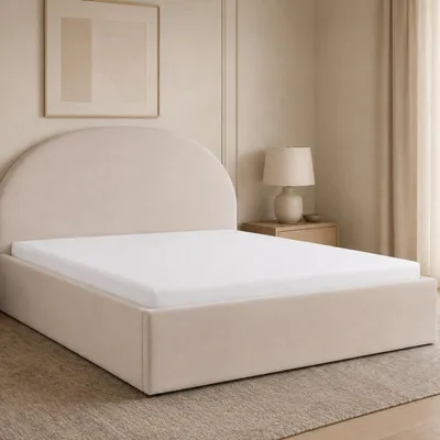 Produktbild von GOLDSTOFF ARCADIA Polsterbett 140×200 mit Bettkasten | Modernes & komfortables Holzbett mit Stauraum | Elegantes Bett (Creme)