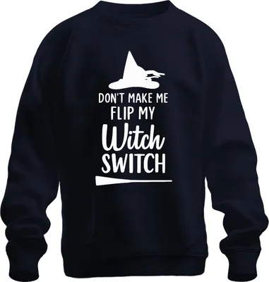 Productafbeelding van Maak me niet boos, anders activeer ik mijn heksenkracht! Grappig Halloween-spreuk, uni sweatshirt, marineblauw, maat S