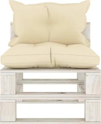 Produktbild von vidaXL Garten-Paletten-Mittelsofa mit Kissen in Creme Holz