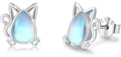 Produktbild von Ohrstecker 925 Sterling Silber Mondstein Katze Hypoallergen für Damen Mädchen