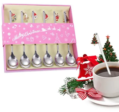 Weihnachtslöffel-Set, 6 Stück, Edelstahl, silber, Geschenkbox