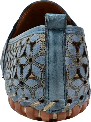 Produktbild von Gemini Damen Slipper Leder Mokassin floral Blumen Cutouts 031174-02, Größe:40 EU, Farbe:Blau