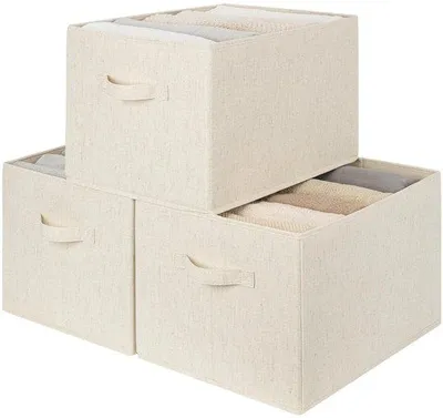 Produktbild von Famanu Aufbewahrungsboxen Set von 3 – Faltbare Stoffboxen mit Griffen in Beige