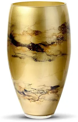 Image de Unyqoos® : Vase en verre soufflé, 38 cm – Vase en verre doré, fabriqué à la main, avec un aspect marbré, idéal pour une décoration élégante de votre intérieur, de votre salon et de votre bureau