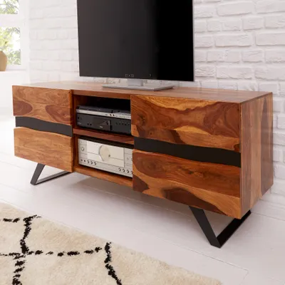 Produktbild von Massives TV-Lowboard AMAZONAS 160cm braun Sheeshamholz mit Baumkante TV Board Fernsehschrank Fernsehtisch