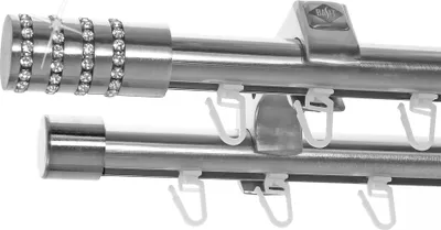 Produktbild von Innenlauf Gardinenstange Ø20mm Metall Edelstahl Look 2-läufig Deckenträger D60II