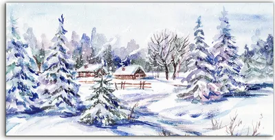 Produktbild von Coloray Acrylbild 140x70  Wandbild Acrylbilder Foto Aquarell Winter Dorf Landschaft