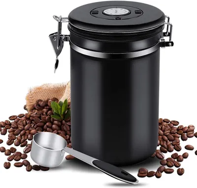 Produktbild von Kaffeedose, Aromadose, Kaffeebehälter, Vorratsdose, Kaffeebohnenbehälter, 1.5L Edelstahl Aromadicht Vakuum Kaffeebox, für Kaffeebohnen Kaffeepulver