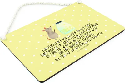 Produktbild von Mr. & Mrs. Panda Schild Maus Sterne DIN A4 - Gelb Pastell - Geschenk, Lustige Sprüche, Wandbild Holz, Kindergeburtstag, Taufe, Holzschild, Hoffnung, kleine aufmerksamkeit