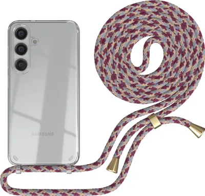 Produktbild von EAZY CASE Handykette kompatibel mit Samsung Galaxy S24, Handyhülle mit Umhängeband, Handykordel, Schutzhülle Clear, Band in Rot