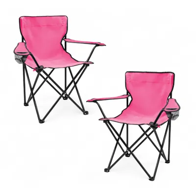 Produktbild von Camping Klappstuhl mit Getränkehalter 2er Set - pink - Campingstuhl klappbar mit Tragetasche - Stuhl faltbar für Festival Freizeit Garten Angler Sessel Belastbarkeit bis 100 kg