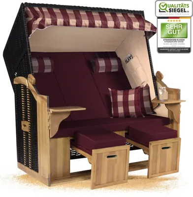 Produktbild von Strandkorb Ostsee 2,5-Sitzer 150cm breit in Schwarz Rot Beige Kariert Zerlegt ideal für Balkon, Terrasse oder Garten