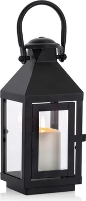 Image de Lanterne funéraire, cimetière, lanterne à bougies résistante aux intempéries : lanterne métallique noire, lanterne de jardin pour bougies, urne, tombe, 22 cm, grande lampe funéraire, lampe à colonne, bougeoir, chandelier d'Halloween vintage