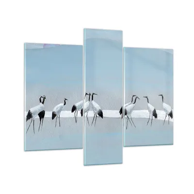 Produktbild von Bilder auf glas - 3 Teile - Vögel Kraniche Natur - 95x80cm - Glasbilder - Wandbilder - Bilder - zum Aufhängen bereit - Wanddekoration aus Glas - Glas Bilder - Wandbild auf Glas - GCB95x80-4921