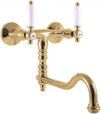 Immagine prodotto di Miscelatore per lavello MORAVA RETRO con braccio girevole in ottone dorato