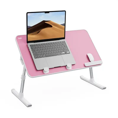 Immagine prodotto di Supporto per laptop, regolabile in 5 altezze, adatto per l'uso a letto, fino a 17 pollici, colore rosa, dimensioni 52 x 30 cm
