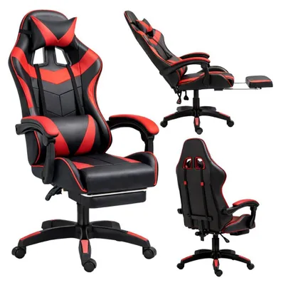 Imagen del producto de Silla de juego giratoria con reposapiés, color y rojo