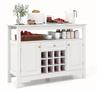 Immagine prodotto di Mobile contenitore - Credenza - Buffet - Armadio contenitore - Mobiletto per vino - Bianco moderno in MDF - 116x40x82 cm - Con cassetti e ante