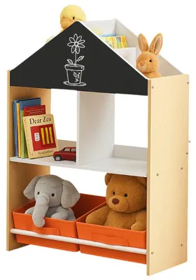 Produktbild von Spielzeug- und Bücherregal GINGER HOME, schwarze Schreibtafel, Häuschen, Holz