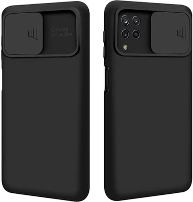 Produktbild von 360 Grad Schutz CamShield Silikon Cover Case Slim Handyhülle Schutzhülle mit Kameraschutz Kameraabdeckung für Samsung Galaxy A22 4G (A225F) Schwarz