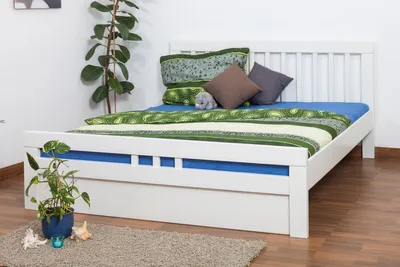 Produktbild von Doppelbett "Easy Premium Line" K8 inkl.1 Abdeckblende, 180 x 200 cm Buche Vollholz massiv weiß lackiert