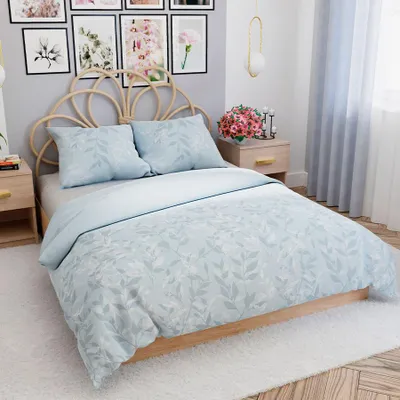 Obrázok produktu pre Posteľná súprava LILU 160x200 cm - bavlnený satén, modrá, rastlinný vzor