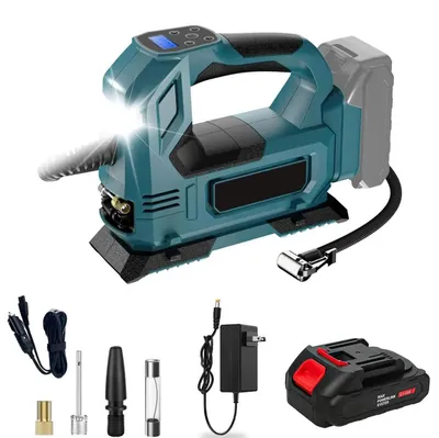 Obrázek produktu pro Akumulátorová vzduchová pumpa – elektrický kompresor pro pneumatiky, 18V – 130 PSI, 22 l/min – pro automobily, kola, míče – hadice 60 cm – sada s 1 akumulátorem
