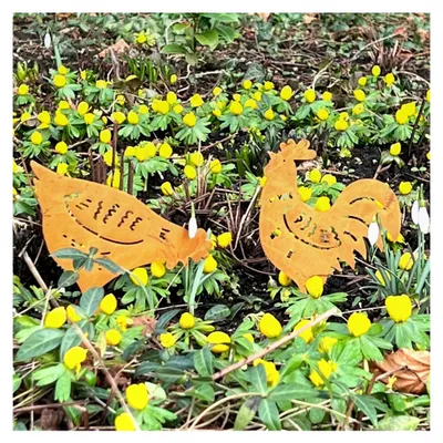 Produktbild von Edelrost Deko Hahn und Henne Gartenstecker Tierfiguren in Naturrost