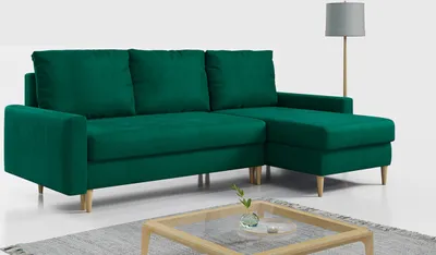 Produktbild von Ecksofa - L-form mit Schlaffunktion und Bettkasten - LANG - Dunkelgrün