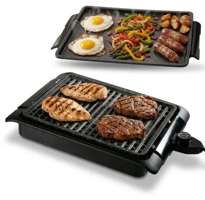 Rauchfreier Elektrogrill mit Grillplatte, 1250 W, Antihaftbeschichtung