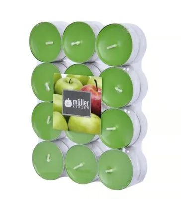 Imagen del producto de Müller, velas aromáticas para té, aroma a manzana jugosa, 192 unidades (8 x 24) - tiempo de combustión: 4 horas