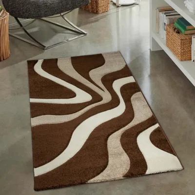 Produktbild von Wohn-, Schlafzimmer Teppich mit Wellenmuster | in braun weiß Größe - 60x110 cm