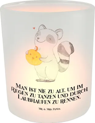 Produktbild von Mr. & Mrs. Panda Kerzenhalter Waschbär Kürbis - Transparent - Geschenk, Windlicht aus Glas, Teelicht, Halloween Deko, Kerzenglas, Dekoration, Trick Or Treat